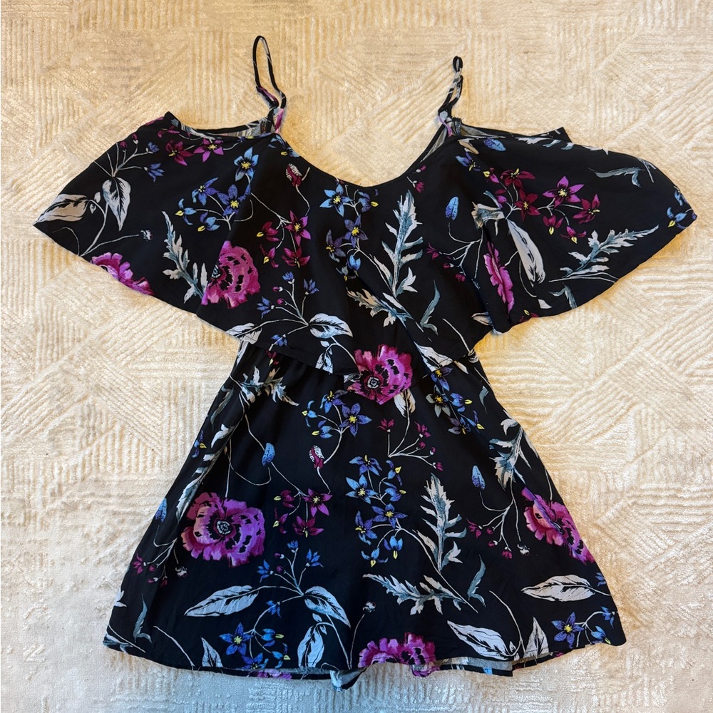 EXPRESS Floral Mini Dress XS Black Purple Blue Summer Boho